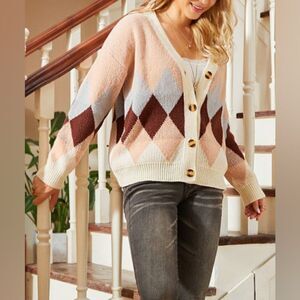 Suzanne Betro Argyle Button-Up Cardigan sz 1x/2x